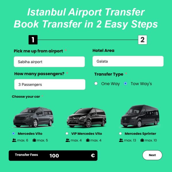 Booking form showing the process of reserving an Istanbul Airport transfer