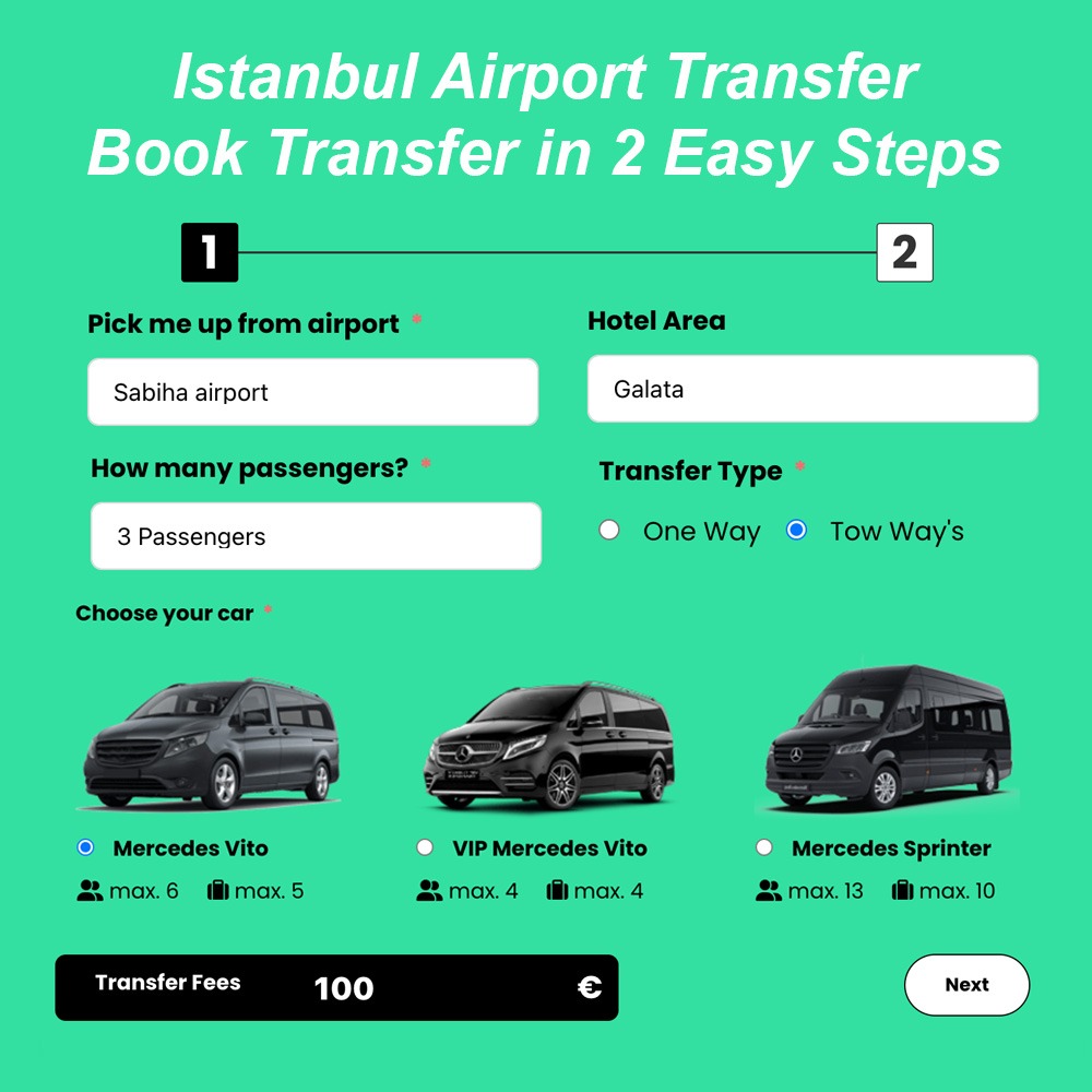 Booking form showing the process of reserving an Istanbul Airport transfer