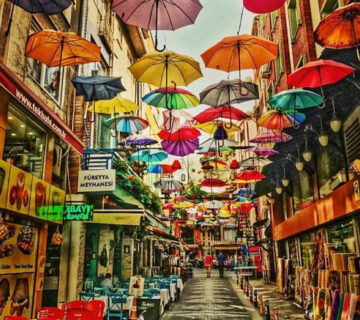 A vibrant street scene in Kadikoy, showcasing its lively atmosphere and culture