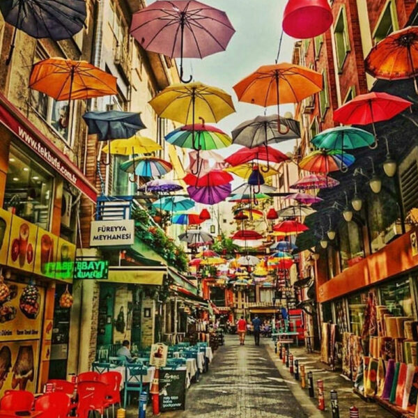 A vibrant street scene in Kadikoy, showcasing its lively atmosphere and culture
