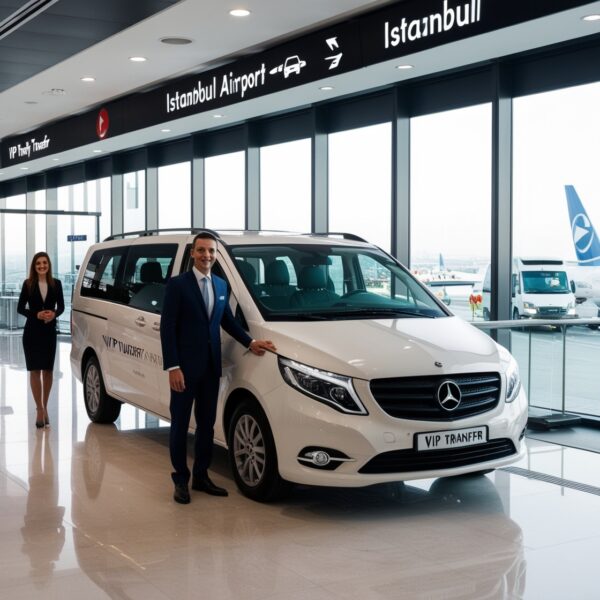 Luxury vehicle from VIP Turkey Transfer at Istanbul Airport arrivals area.